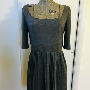 Gray Scoop Neckline Dress with Pleated Bottom